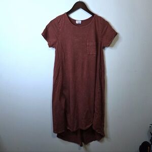 LulaRoe Red Orange High Low Carly Dress Lagenlook Boho Size XS